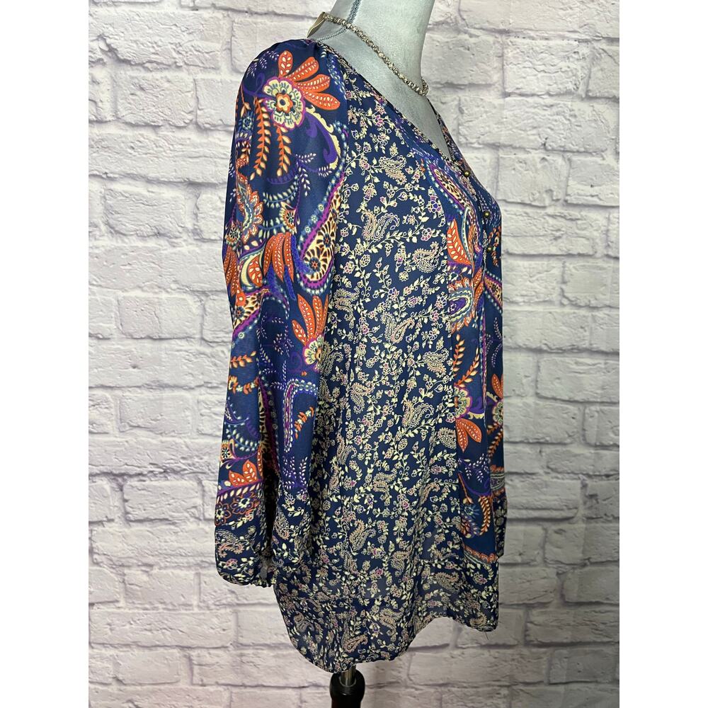 Chaps Semi-Sheer Patchwork Boho Tunic Blouse - image 2